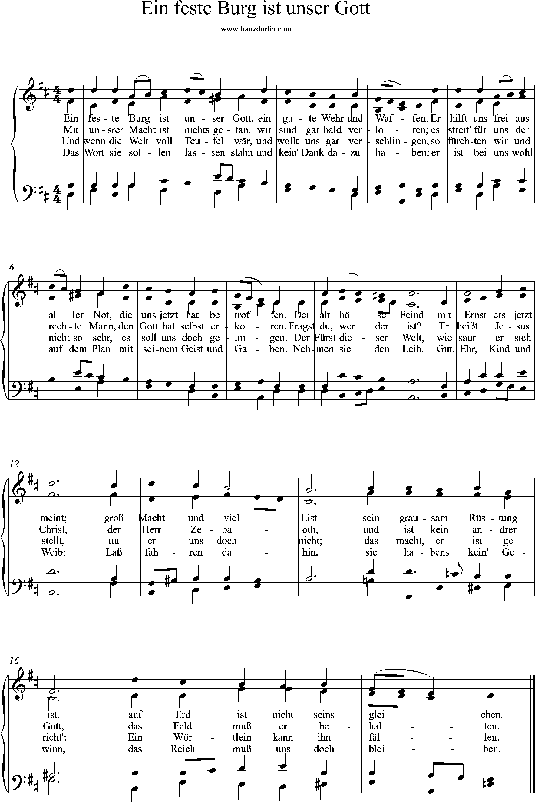 chor-, orgel-, noten-, D-Dur
